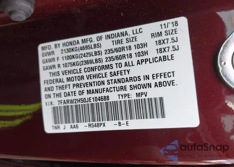 2018 Honda Cr-V Ex из США, поврежденный, VIN 7FARW2H50JE104688